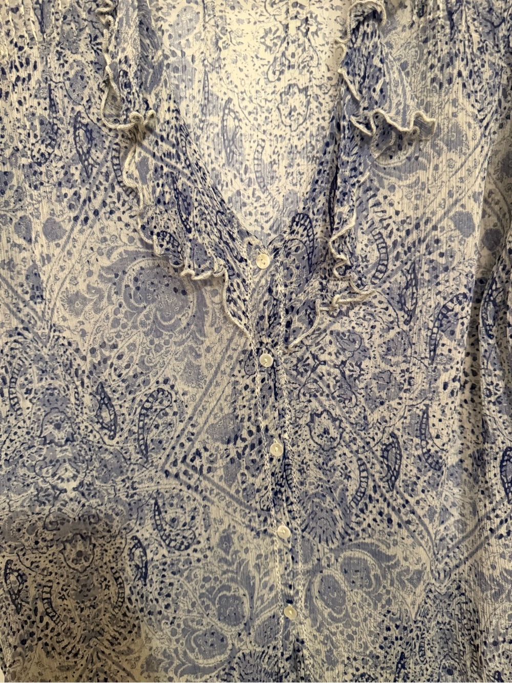 Ecote Blue Paisley Ruffle Button-Front Blouse - Picture 3 of 11
